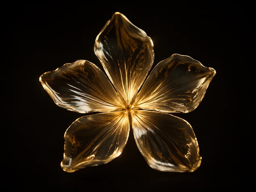 Five glowing glass petals converge into one radiant form