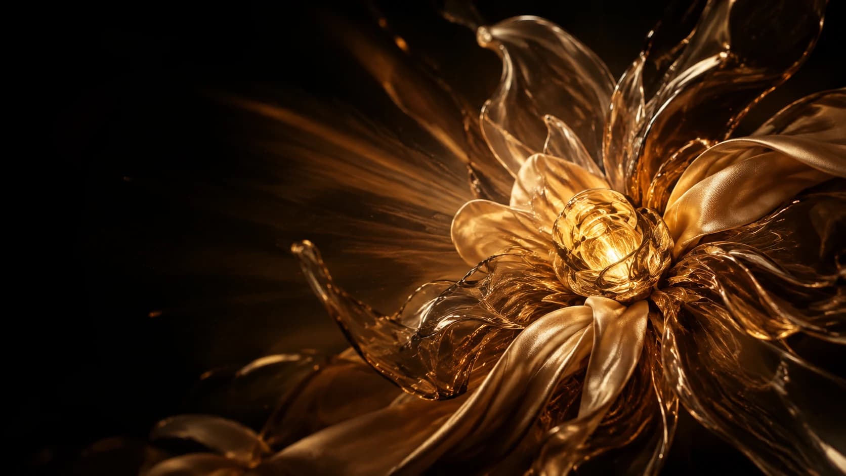 Light gathers into one center inside a sculpture made of smoked glass