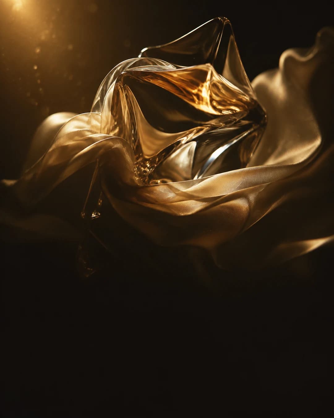 Light gathers into one center inside a sculpture made of smoked glass